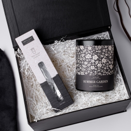 Подарочный набор из чая "Summer garden" и ситечка в чёрной матовой коробке